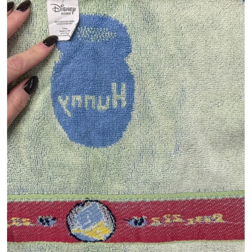 Vintage Disney Home Winnie the Pooh Hunny Pot Blue Cotton Washcloth Face Bee